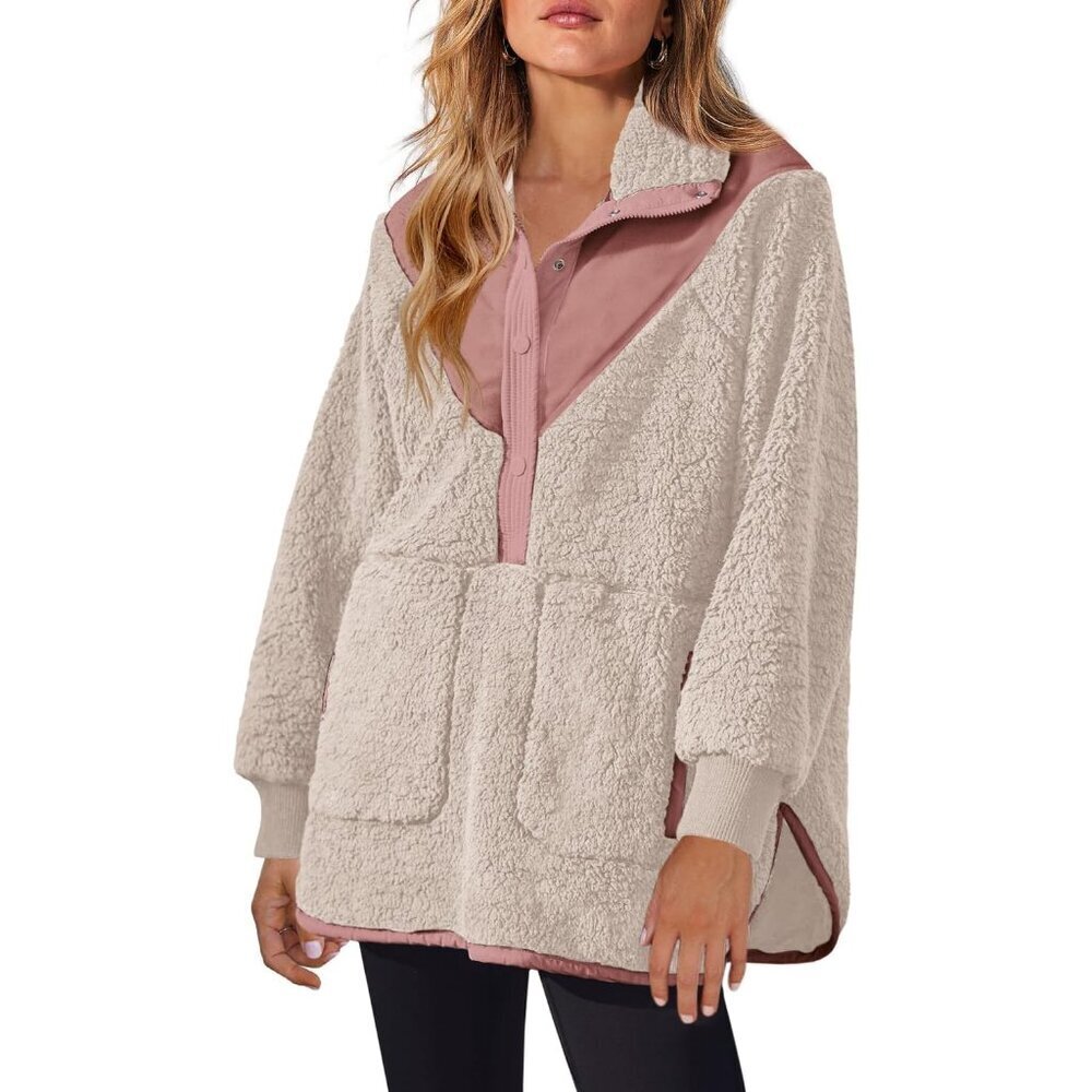 Womens Fleece Pullover Oversized Sherpa Sweatshirt Casual Warm